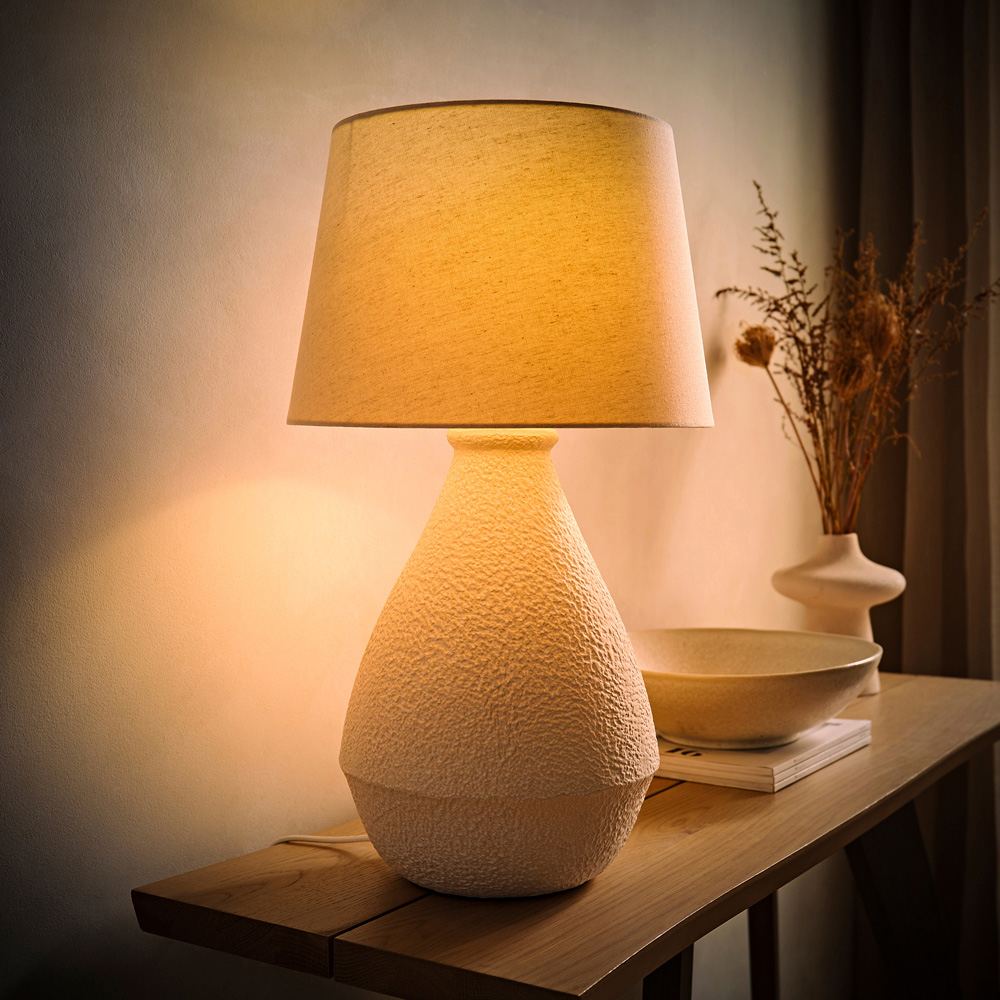 ValueLights Helena Natural Taper Shade Cream Speckled Ceramic LED Table Lamp Image 6