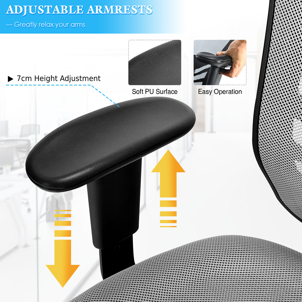 Costway Grey Ergonomic Reclining Mesh Office Chair Image 8