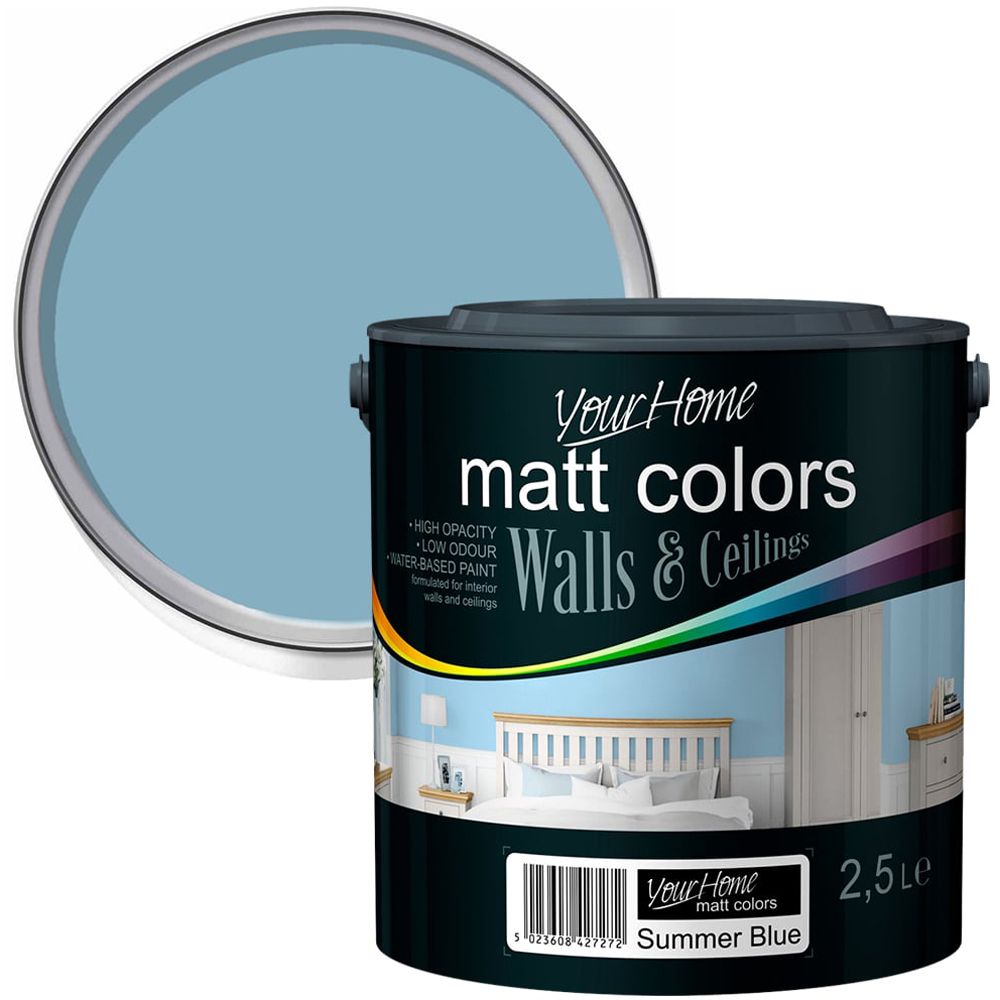 Your Home Walls & Ceilings Summer Blue Matt Emulsion Paint 2.5L Image 1