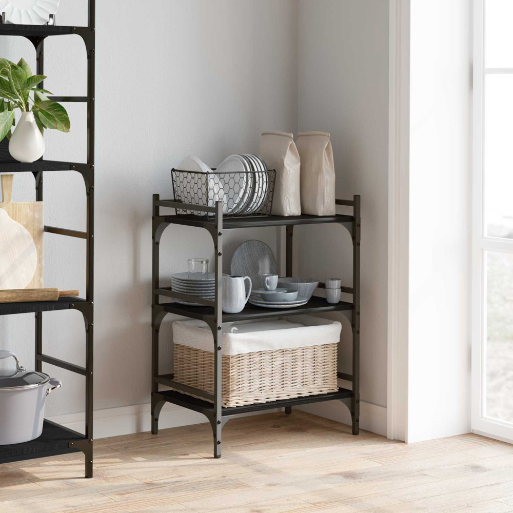 vidaXL 3 Shelf Black Oak Kitchen Trolley Image 9
