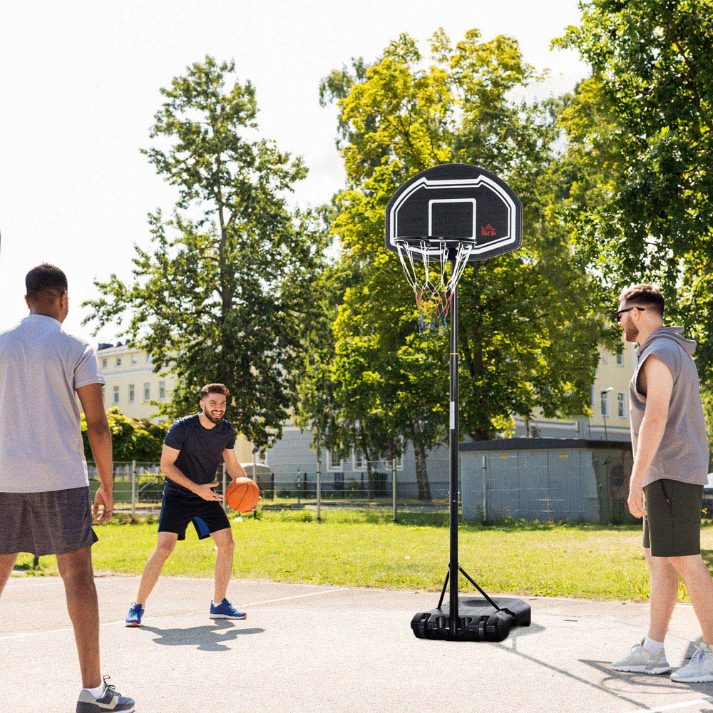 HOMCOM Black Adjustable Basketball Hoop Stand with Wheels and Weight Base 160-210cm Image 2