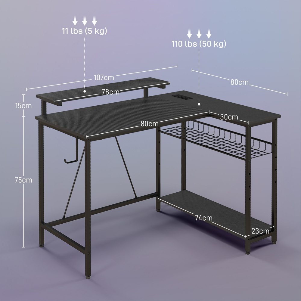 Portland LED Lights Reversible Corner Gaming Desk with Storage Image 8