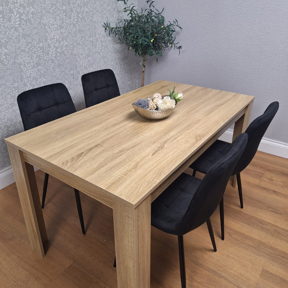 Portland 4 Seater Square Velvet Dining Table Set Oak Effect and Black Image 1