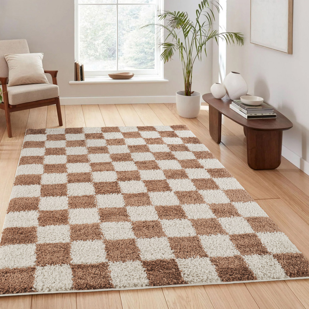 Desire Rugs Chester Terracotta Shaggy Checkered Rug 120 x 170cm Image 2