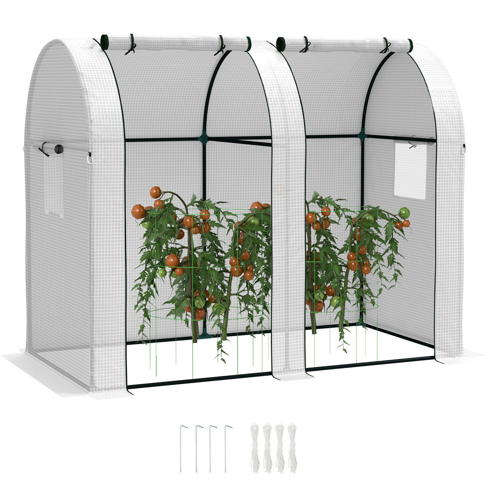 Outsunny White PE Cover 6 x 3ft Tomato Greenhouse with 2 Roll Up Doors Image 4