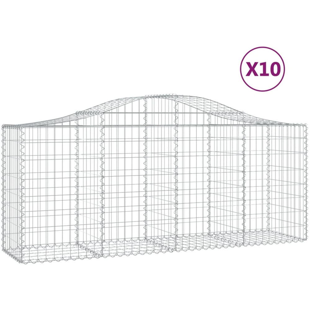 vidaXL Silver Galvanised Iron Arched Gabion Basket 200 x 50 x 80/100cm 10 Pack Image 4