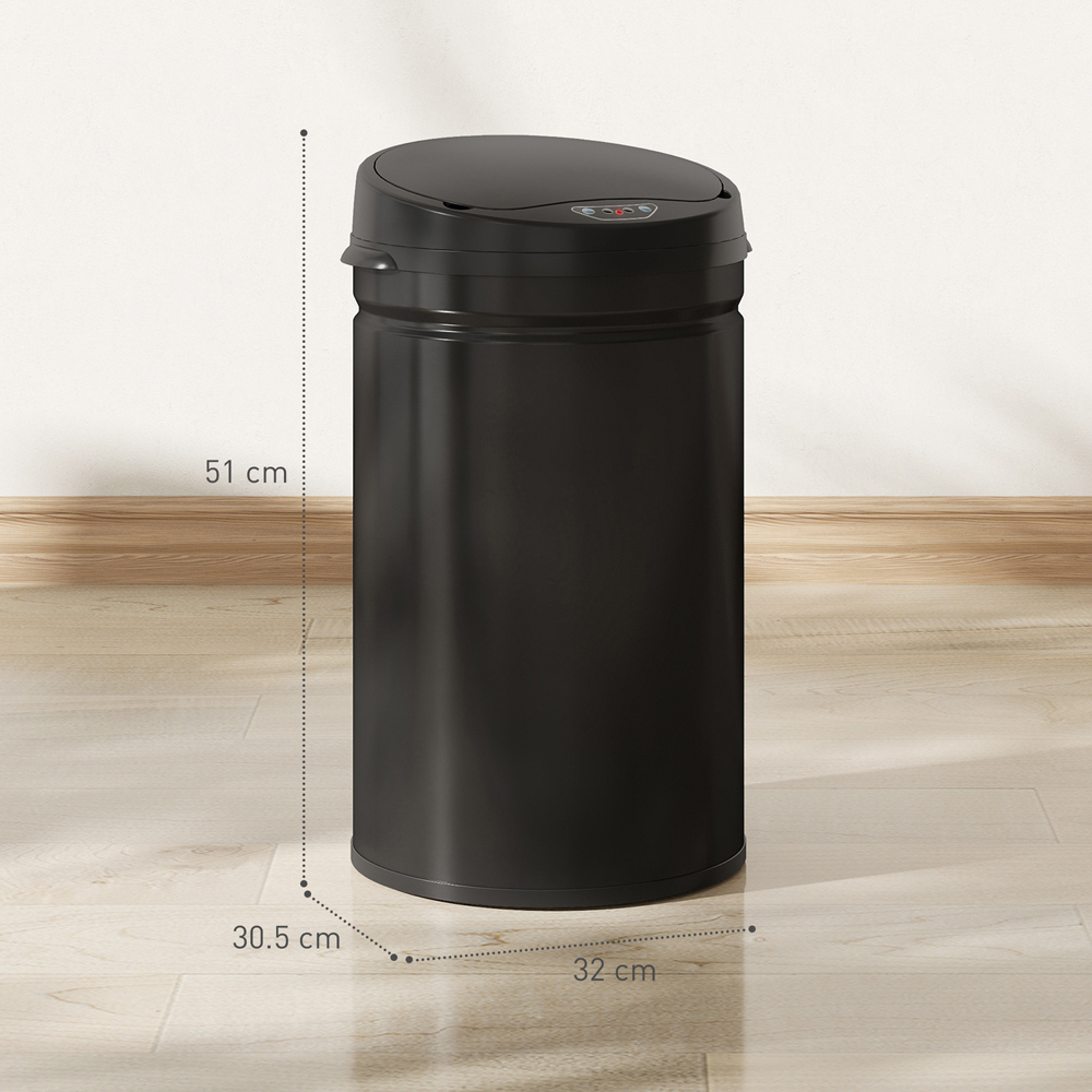 HOMCOM Black Stainless Steel Automatic Sensor Bin with Soft-Close Lid 30L Image 9