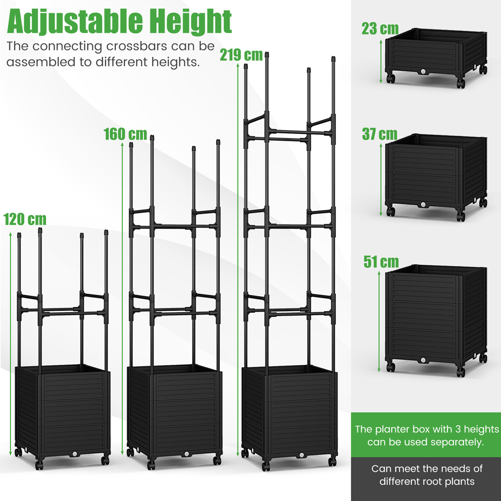 Costway Black Climbing Plants Trellis Raised Garden Bed with Wheels Image 8