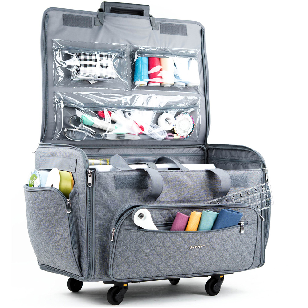 Everything Mary EVM14466-3 Quilted Grey Collapsing Rolling Sewing Machine Case 54 x 33 x 38cm Image 4