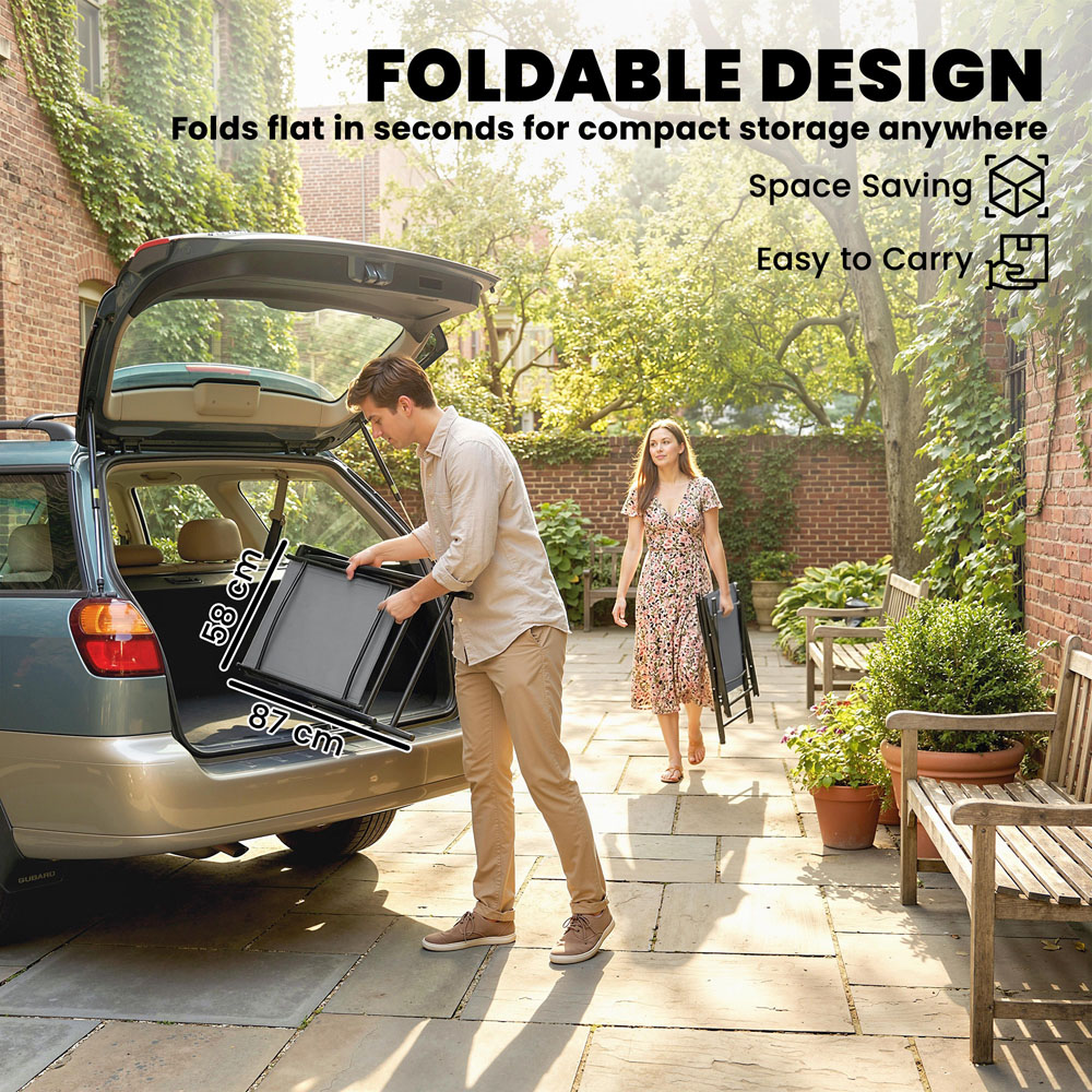 Outsunny Set of 2 Light Grey Foldable Garden Chair with High Back and Curved Armrests Image 5