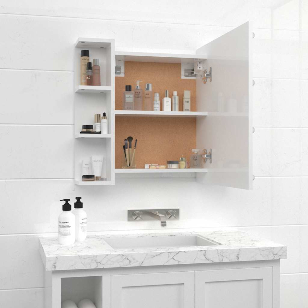 vidaXL Single Door 6 Shelf LED Gloss White Mirror Cabinet Image 8