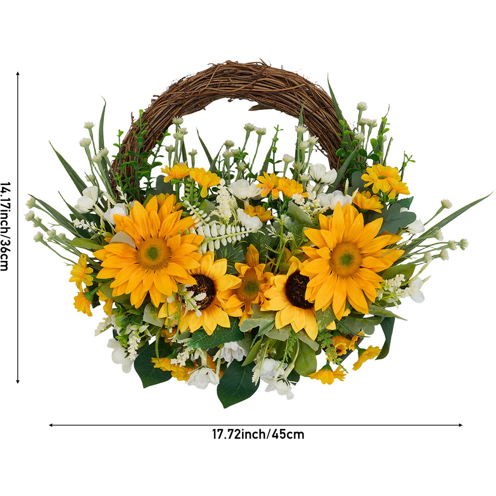 Living and Home Artificial Yellow Sunflower Door Wreath 45 x 36cm Image 8