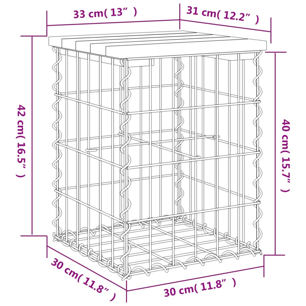 vidaXL Brown Solid Impregnated Pine Wood Gabion Design Garden Bench 33 x 31 x 42cm Image 7