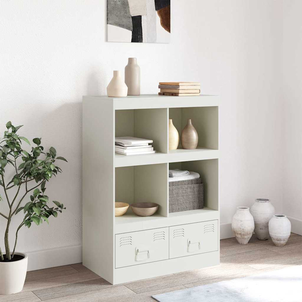 vidaXL 2 Drawer 4 Open Shelf White Steel Highboard Image 9