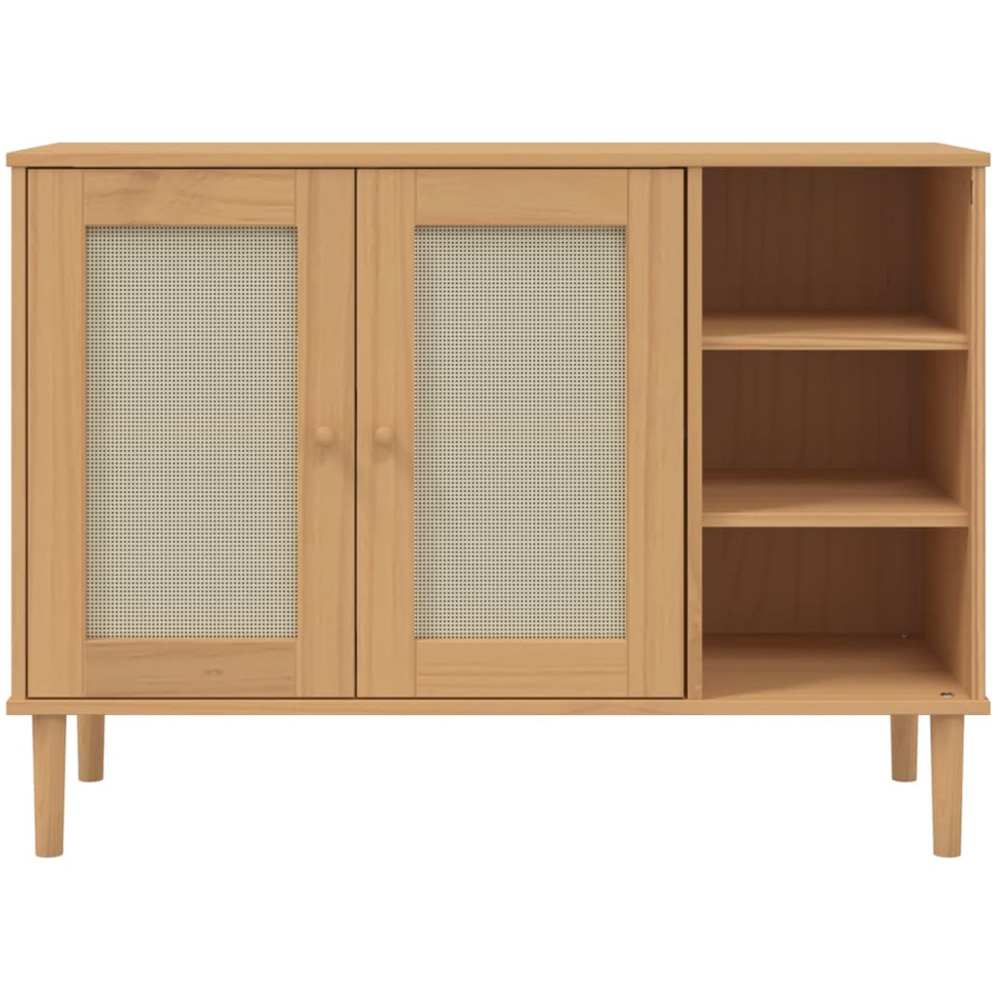 vidaXL 2 Rattan Door 3 Shelf Brown Pine Wood Sideboard Image 5