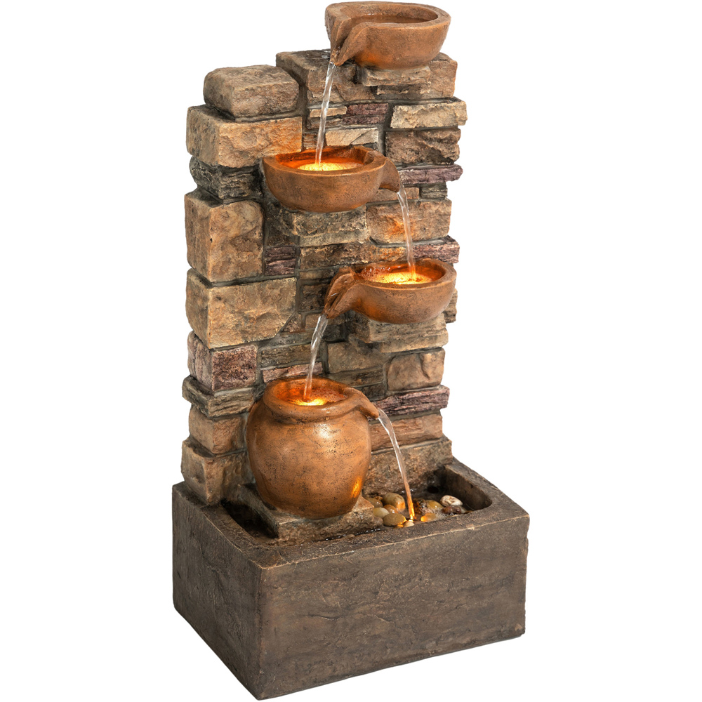 Teamson Home 4-TierLED Brown Cascading Bowl Stacked Stone Outdoor Waterfall Fountain Image 3