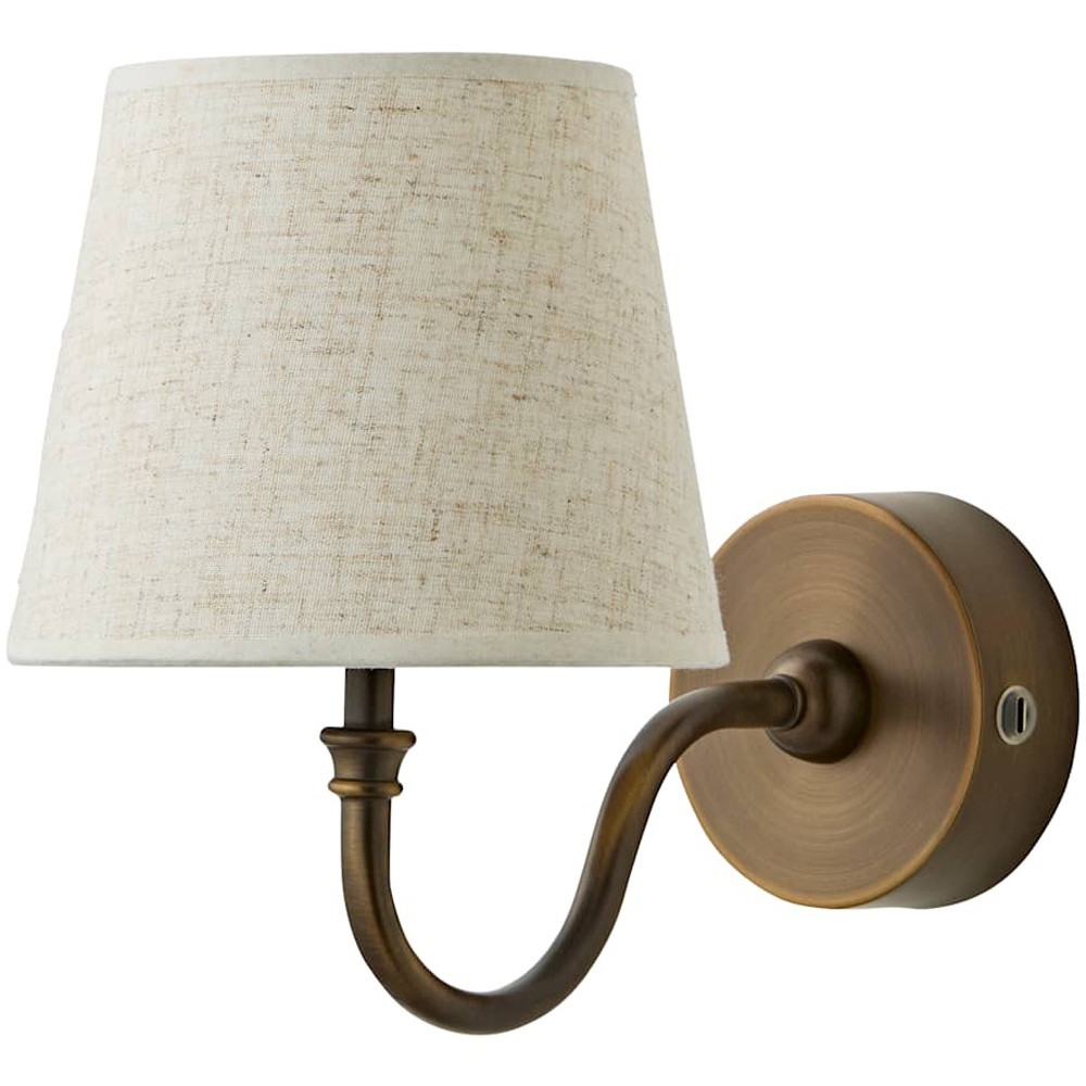 ValueLights Lowe Linen Taper Shade Portable Brass Rechargeable Wall Light with Bulb Image 1