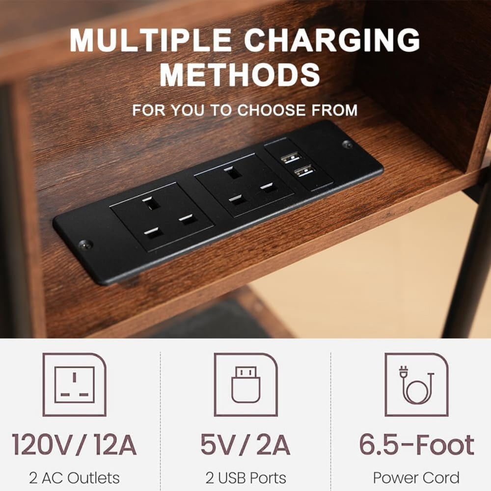 Alivio Slim Bedside Table with Charging Station Image 5
