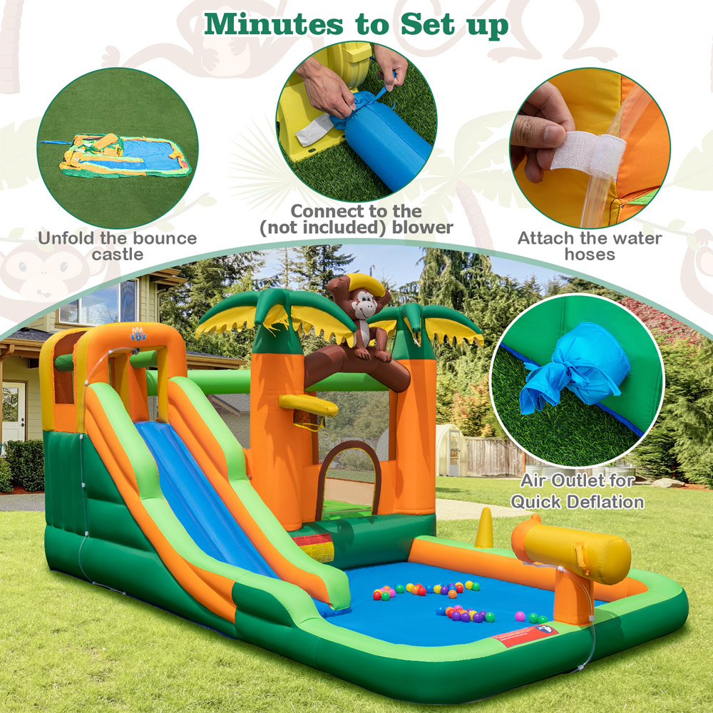 Costway 6 in 1 Monkey Themed Inflatable Water Slide Park Image 4