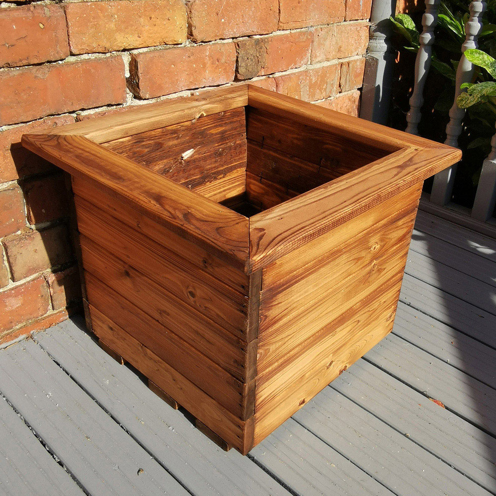 Samuel Alexander Handmade Chunky Rustic Wooden Garden Square Planter 46cm Image 2