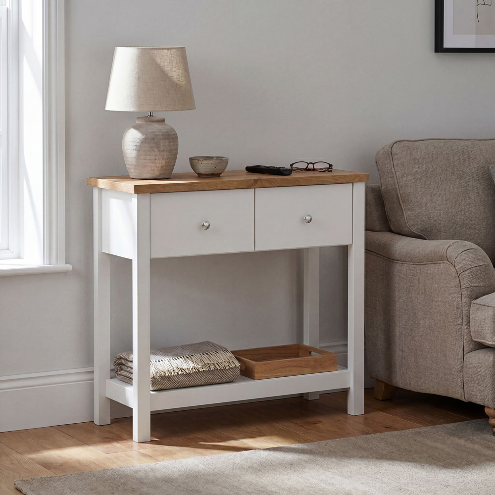 VIDA DESIGNS Arlington 2 Drawer White and Oak Console Table Image 4