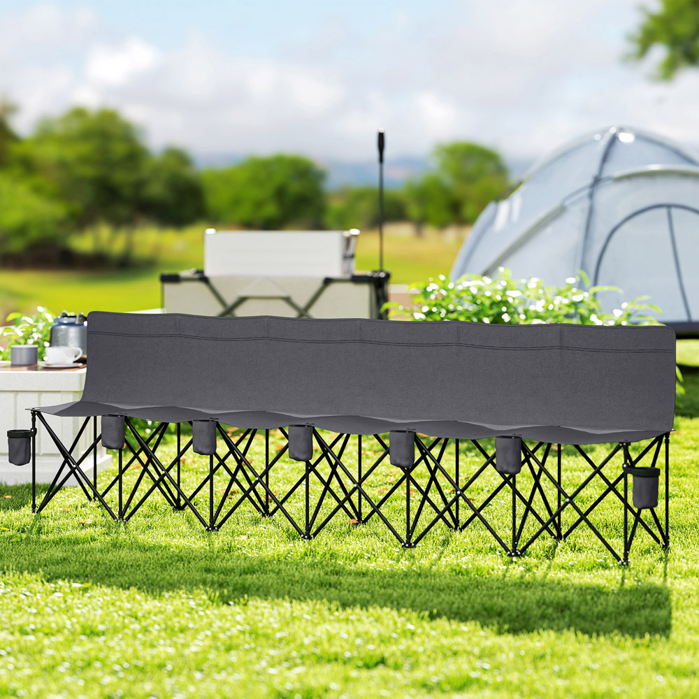 Outsunny 6 Seater Charcoal Grey Folding Camping Bench with Cup Holder Image 2