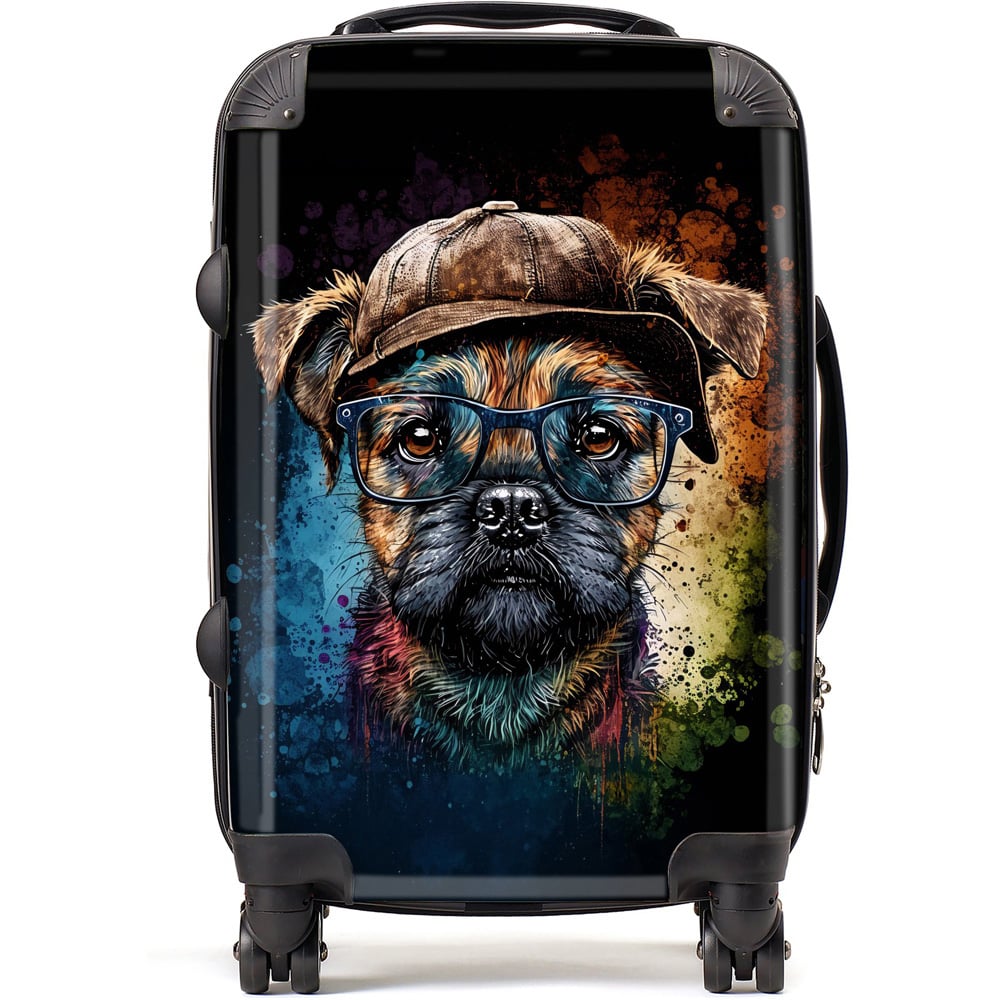Warren Reed Designer Cabin Splashart Border Terrier Dog Face Suitcase Image 1