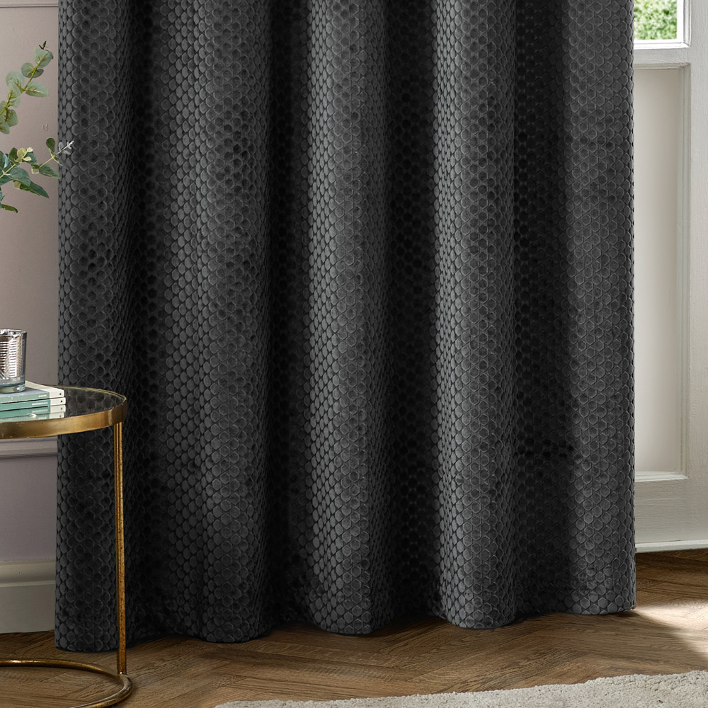 Paoletti Neptune Charcoal Fully Lined Velvet Eyelet Curtains 229 x 183cm Image 3