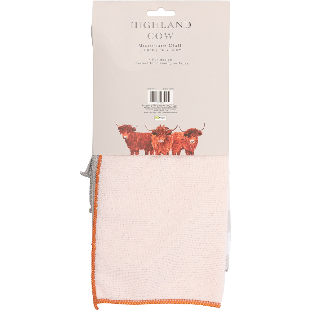 Pack of 5 Highland Cow Microfibre Cloths Image 3