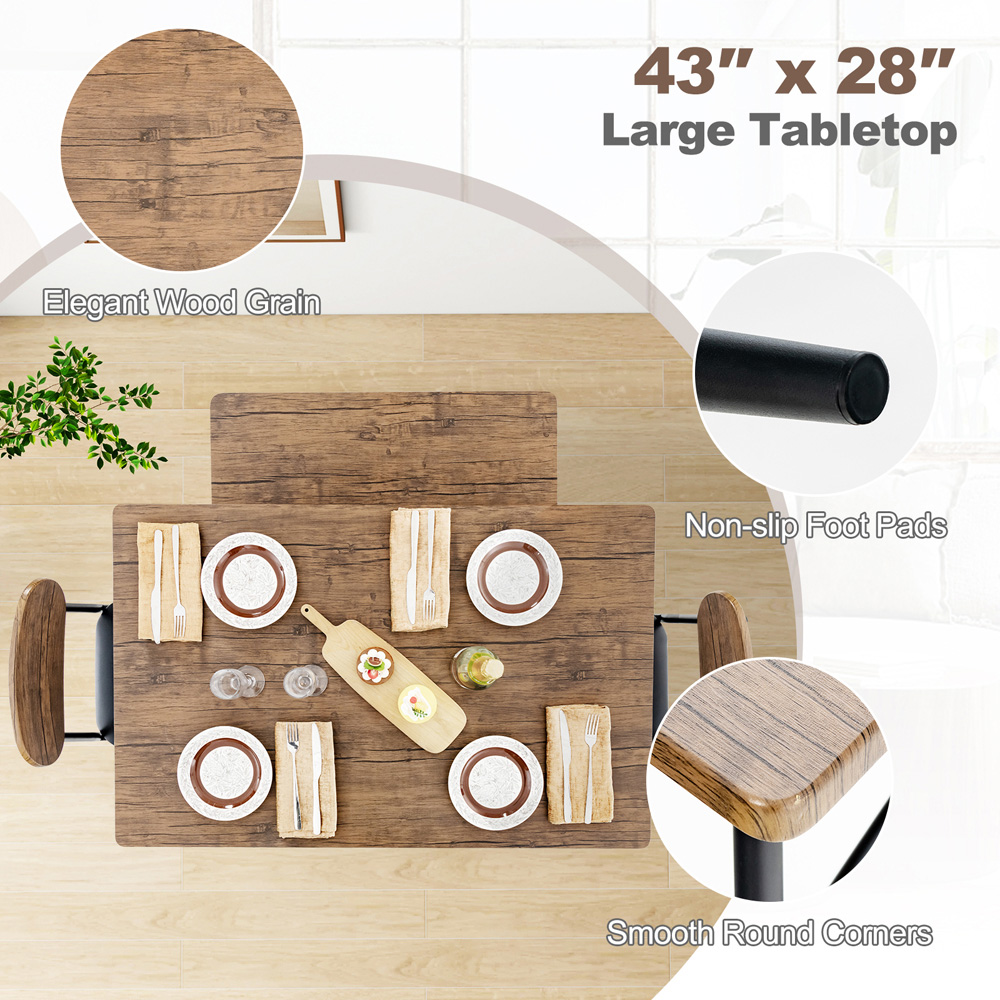 Costway 4 Seater Faux Leather Dining Set with Bench Rustic Brown Image 8