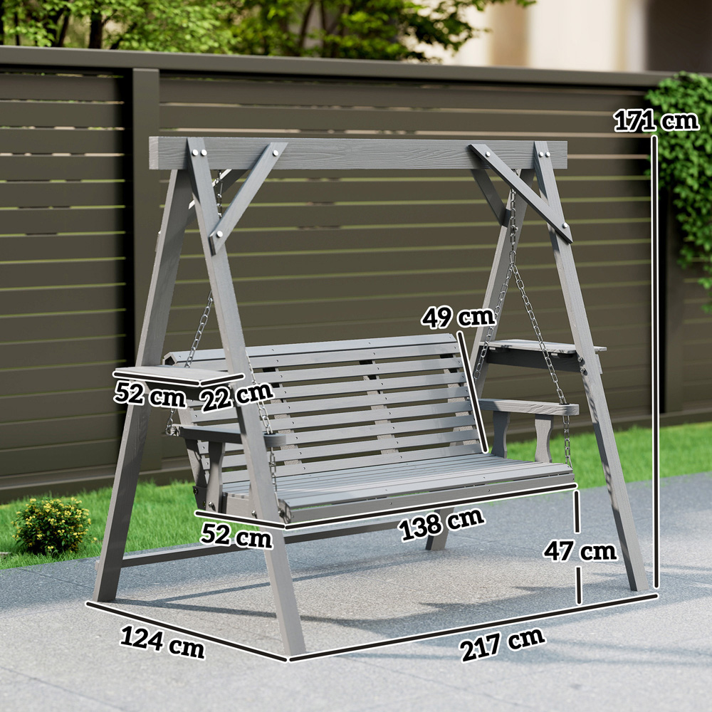 Outsunny 3 Seater Dark Grey Garden Swing Chair with Side Tables Image 8