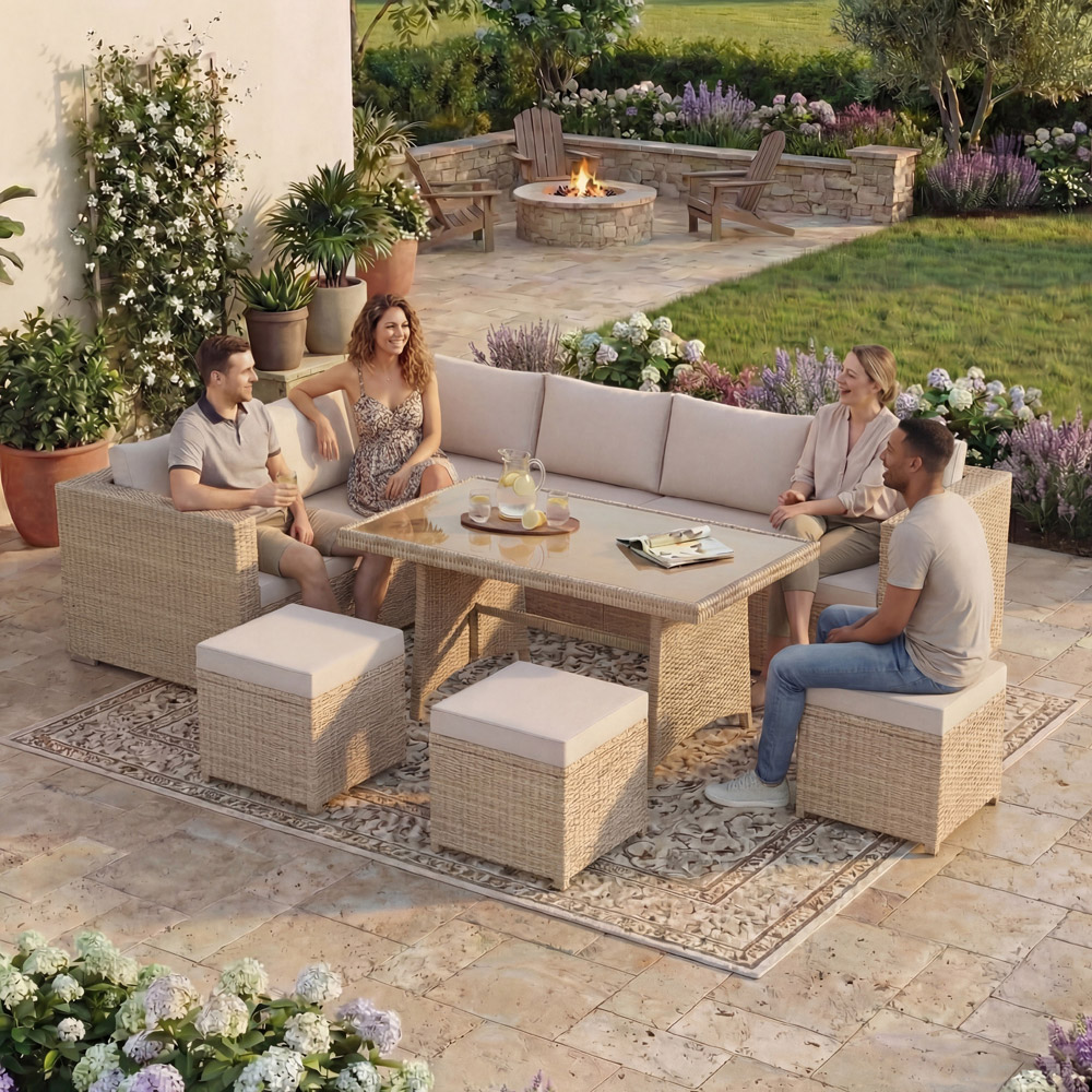GARDEN VIDA Belgrave 9 Seater Natural PE Rattan Garden Corner Lounge Set Image 3