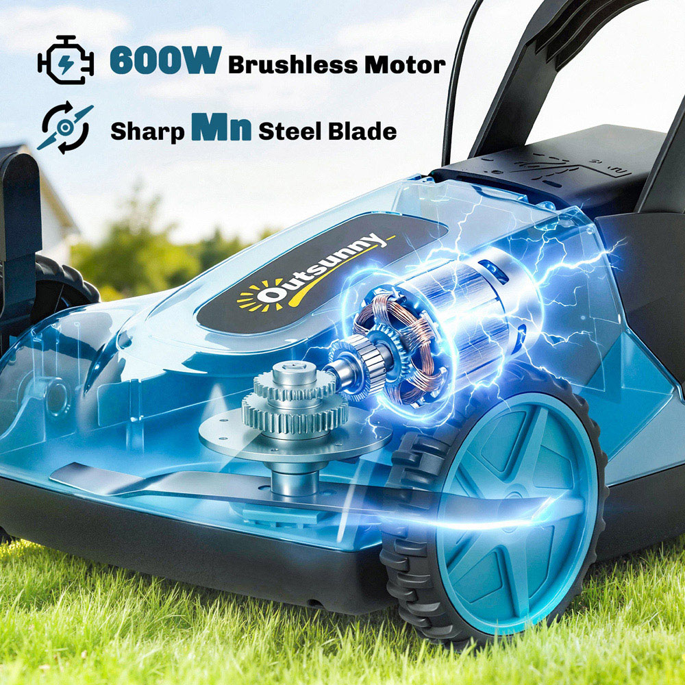 Outsunny 18V Hand Propelled Cordless 35cm Lawn Mower with Batteries and Charger Image 8