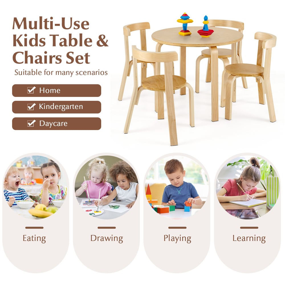 Costway 4 Seater Kids Bentwood Dining Set Natural Image 4