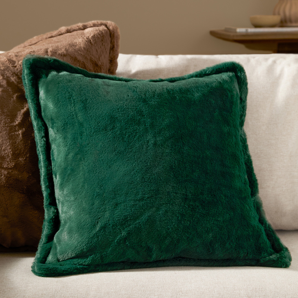 Furn Kallu Needle Green Faux Fur Cushion 45 x 45cm Image 2