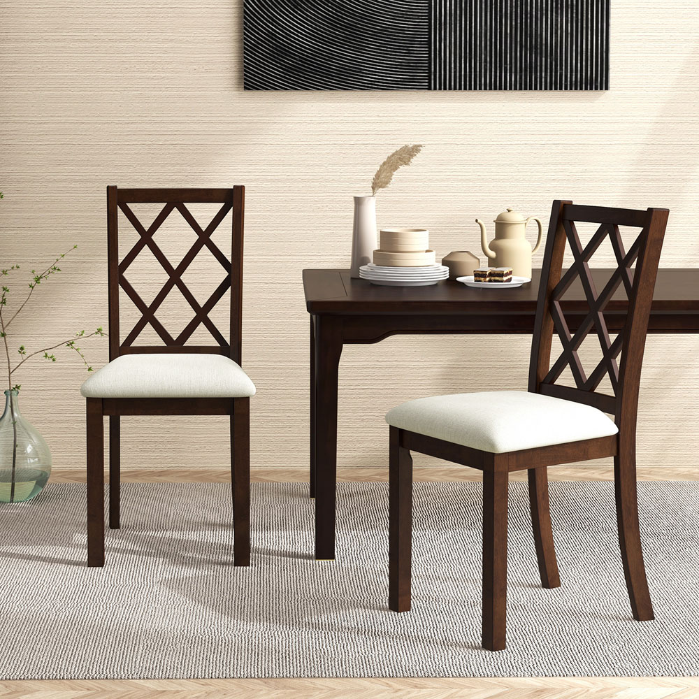 Costway Set of 2 Brown Dining Chairs with Inclined Backrest Image 3