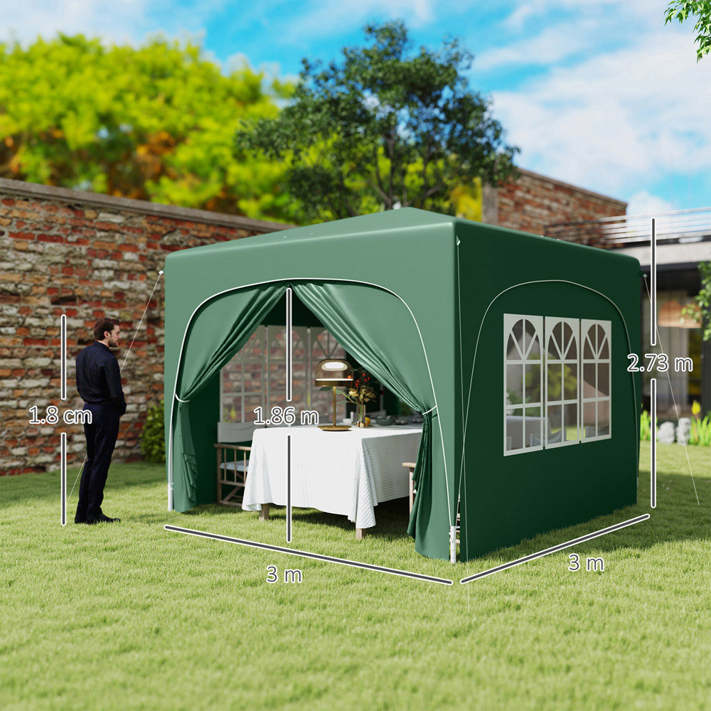 Outsunny 3 x 3m Dark Green UPF50+ Pop Up Gazebo with Sides and Carry Bag Image 7