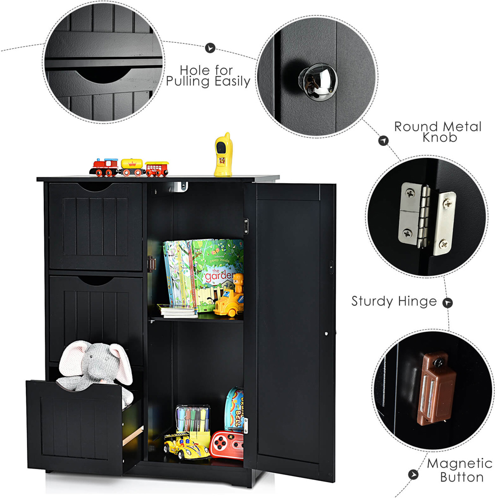 Costway Single Door 3 Drawer Black Freestanding Bathroom Cabinet Image 4