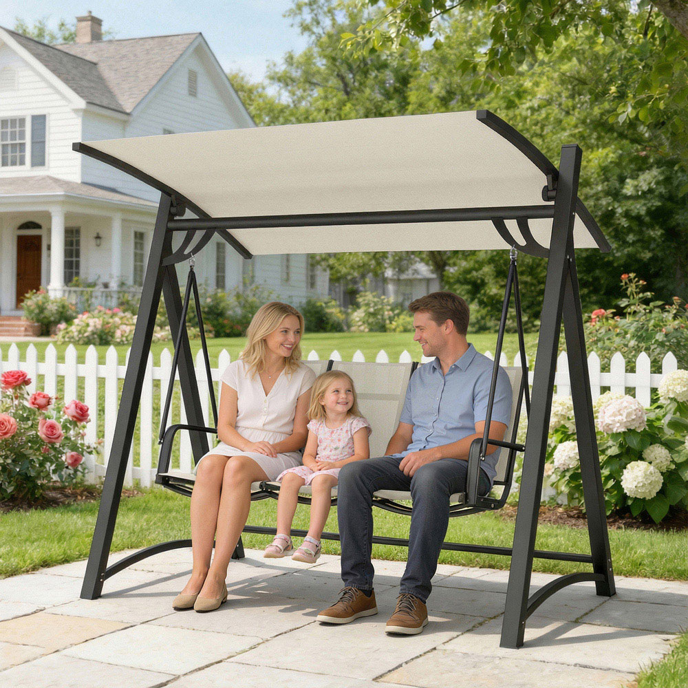 Outsunny 3 Seater Cream Adjustable Swing Chair with Canopy Image 3