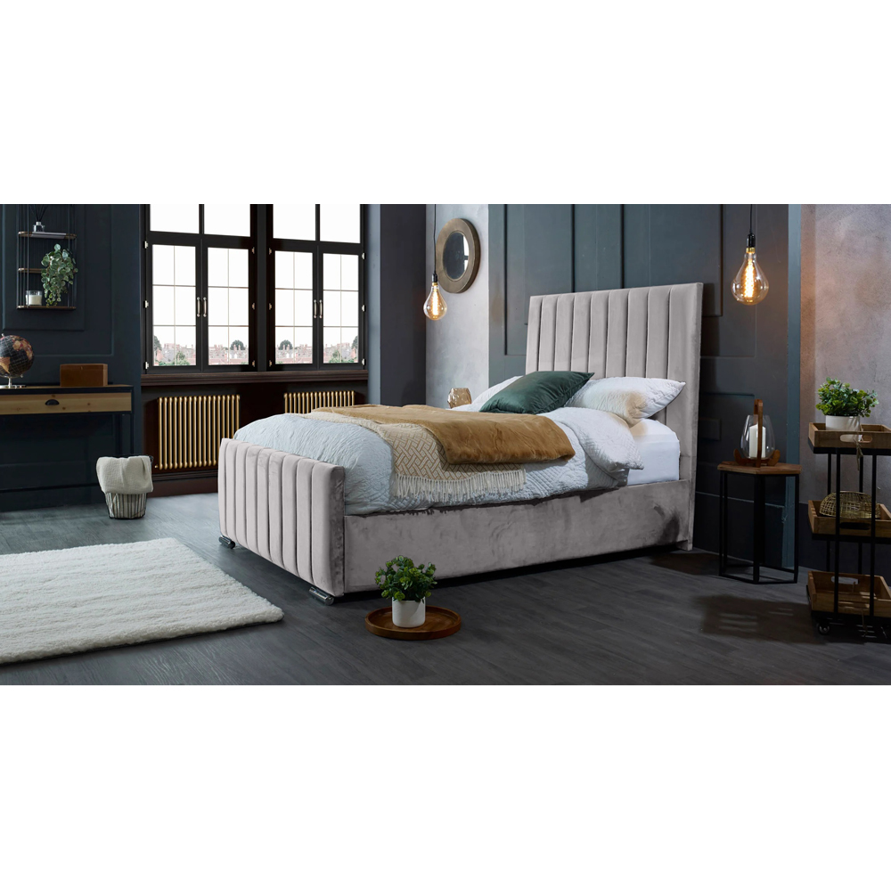Eleganza Home Redding Super King Size Silver Plush Velvet Bed Frame with Headboard Image 4