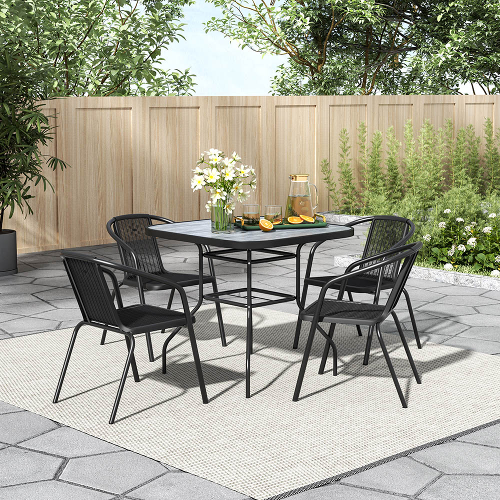 Living and Home Wicker 4 Seater Wood Grain Square Patio Set Image 7