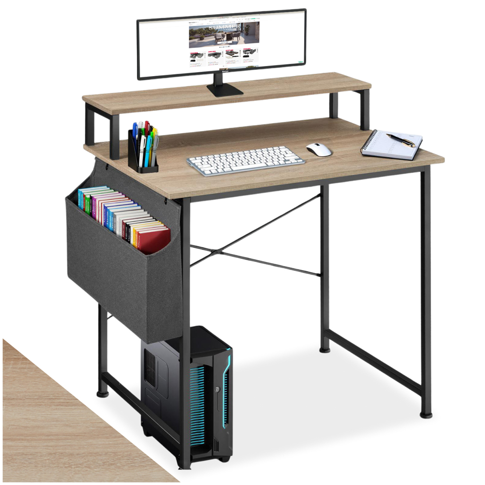 Tectake Desk Industrial Wood Light Desk Oak Sonoma with Fabric Organiser 80cm Image 2