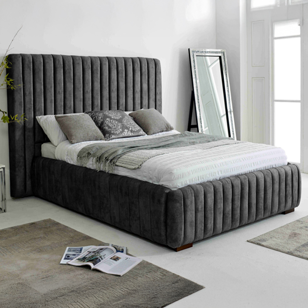 Eleganza The Elite Small Double Granite Oakland Fabric Bed Frame with Headboard and Footboard Image 1