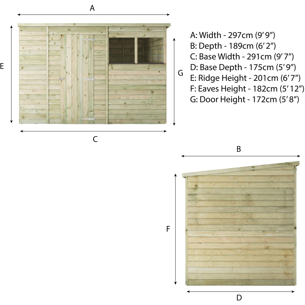 Mercia 10 x 6ft Overlap Pent Shed Image 9