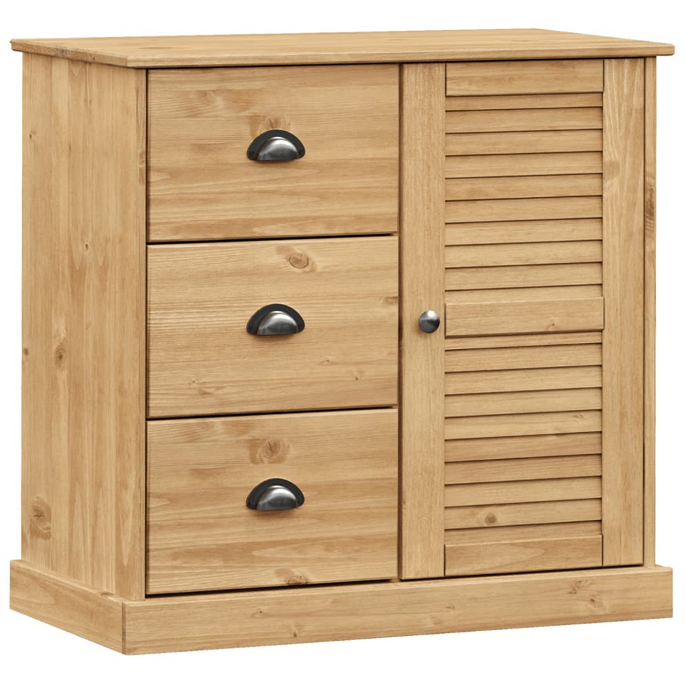 vidaXL Vigo Single Door 3 Drawer Brown Solid Pine Wood Sideboard Image 2