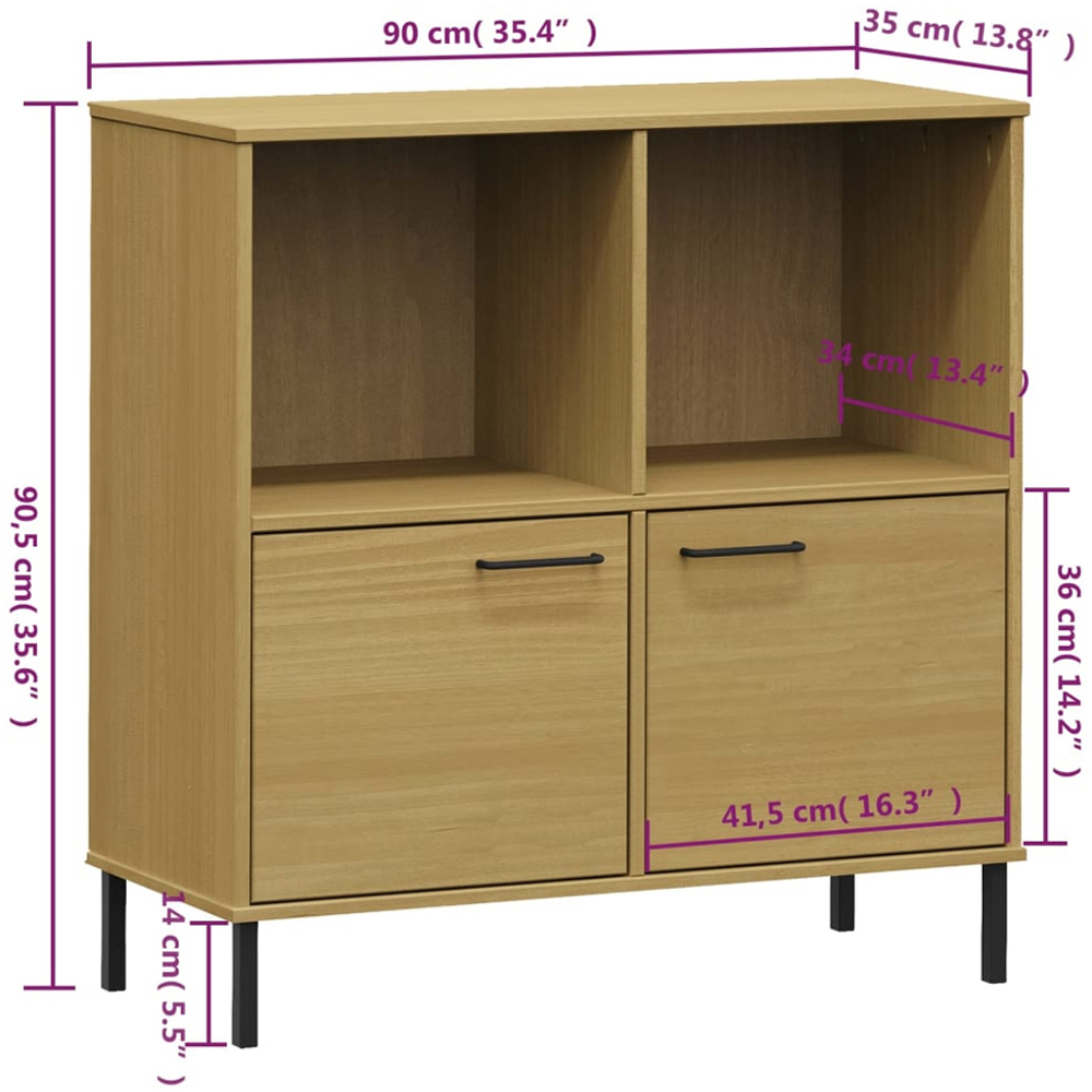 vidaXL 2 Door 2 Shelf Brown Pine Wood Bookcase Image 8