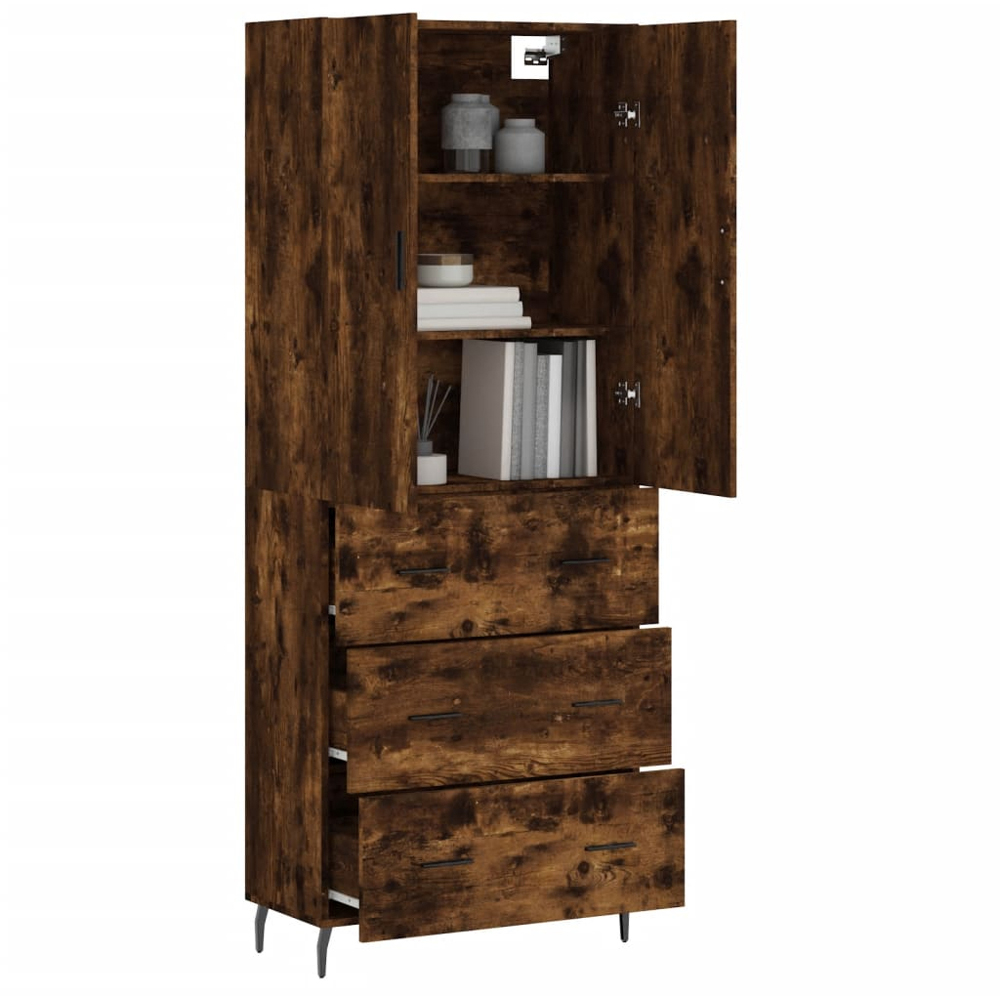 vidaXL 2 Door 3 Drawer Smoked Oak Highboard Image 2