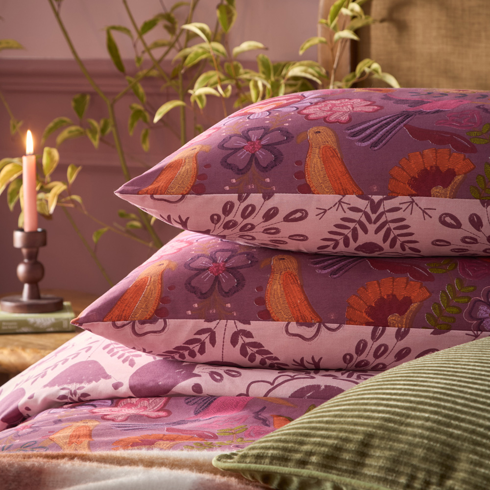 furn. Broderie Single Floral Reversible Damson Duvet Set Image 3