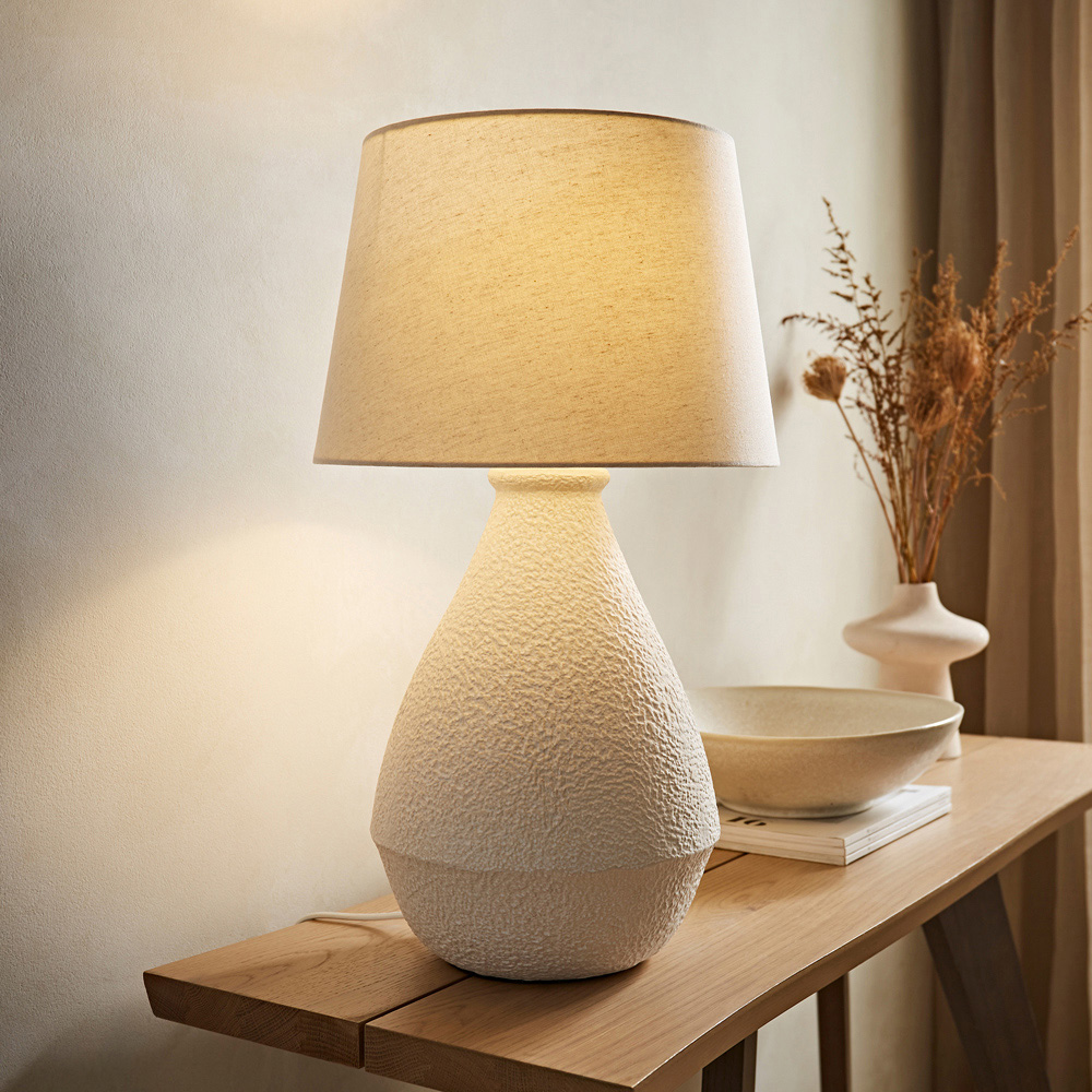 ValueLights Helena Natural Taper Shade Cream Speckled Ceramic LED Table Lamp Image 2