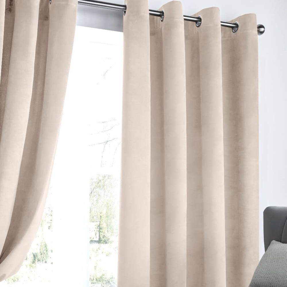Alan Symonds Cream Velvet Blackout Ring Top Eyelet Curtains 168 x 229cm Image 2